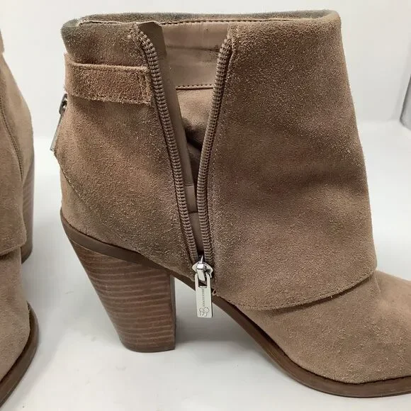 Jessica Simpson Cassley Womens 7.5 Beige Suede Ankle Boots Booties Side Zip Heel - Picture 10 of 16
